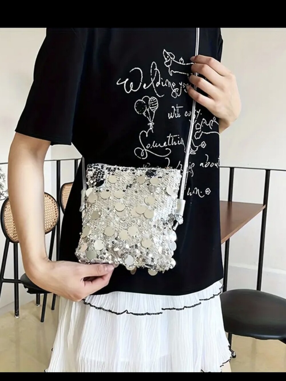 Silver Sequins Crossbody Bag